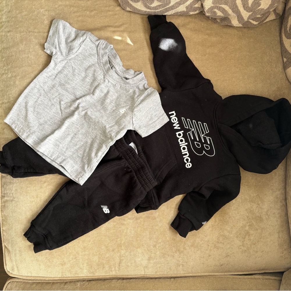 New Balance Baby Gray and Black 3 piece sweatsuit